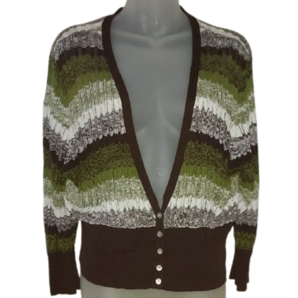 Torrid Shrug Button Front Cropped CARDIGAN Rayon Stretch PLUNGING green brown 2X - Picture 1 of 7